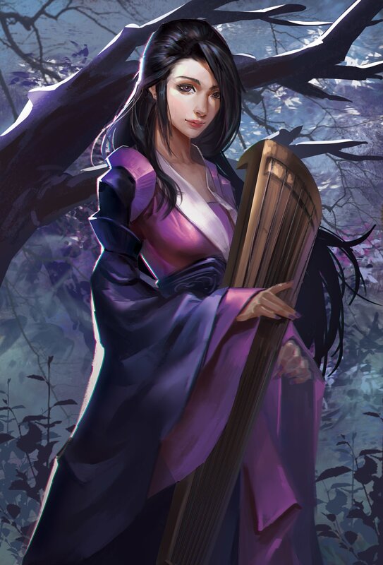 Woman Holding a Zither