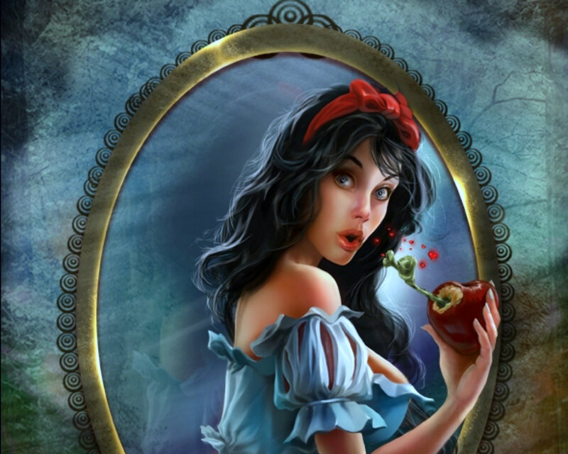 Woman Holding Apple — Blue, Dramatic, Digital Art