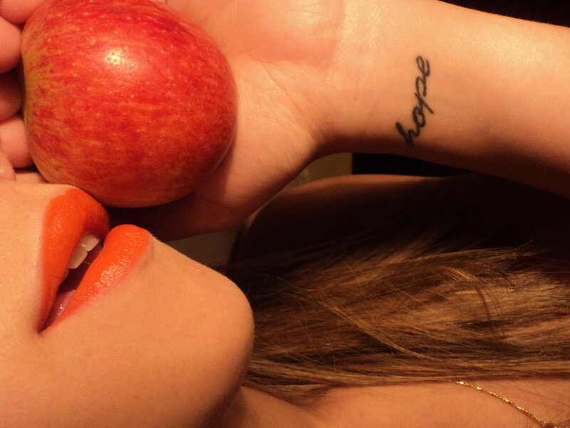 Woman Holding Apple — Red, Intimate