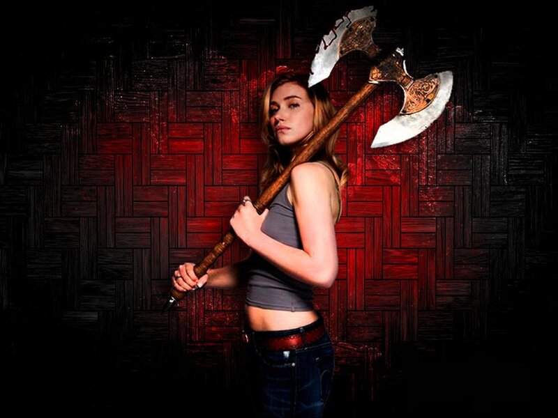 Woman Holding Axe — Black, Dramatic