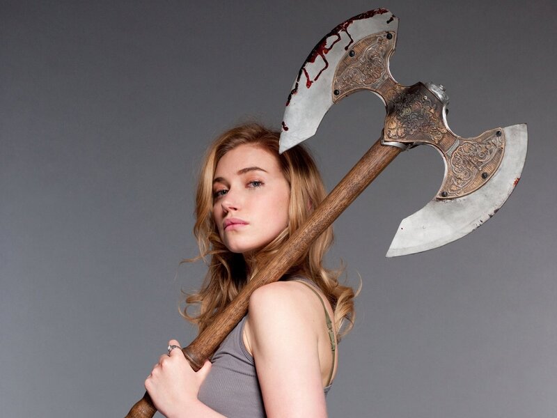 Woman Holding Axe — Gray