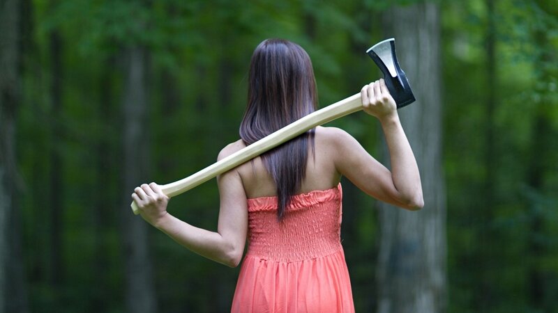 Woman Holding Axe — Green