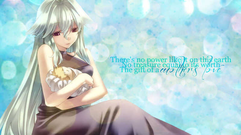 Woman Holding Baby — Blue, Serene, Anime