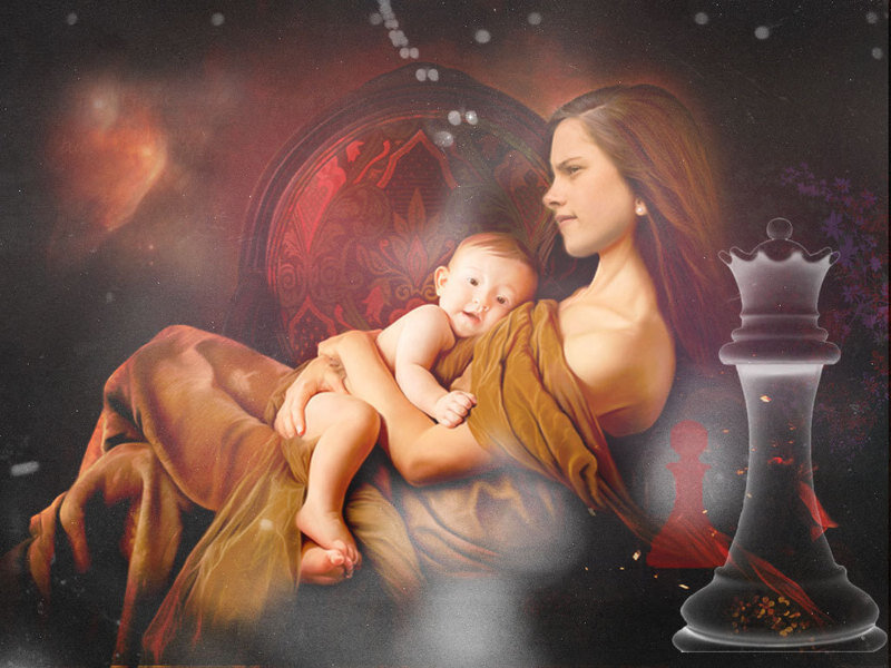 Woman Holding Baby — Brown, Dramatic