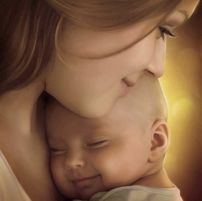 Woman Holding Baby — Brown, Serene, Digital Art