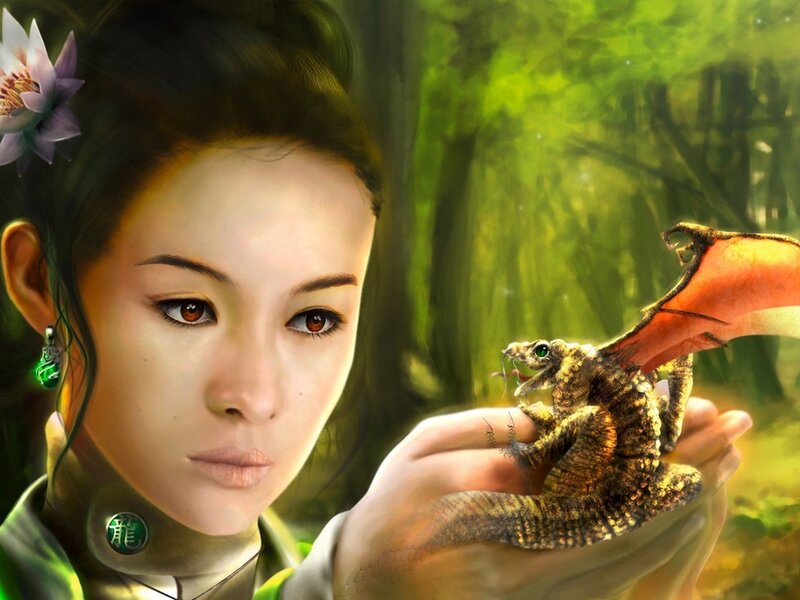 Woman Holding Baby Dragon