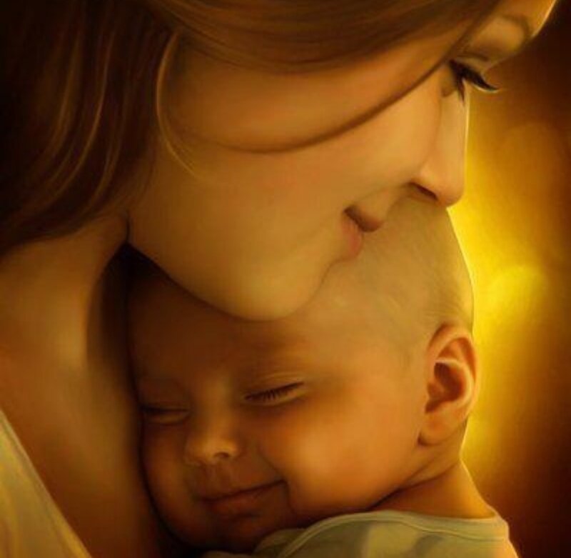 Woman Holding Baby — Gold
