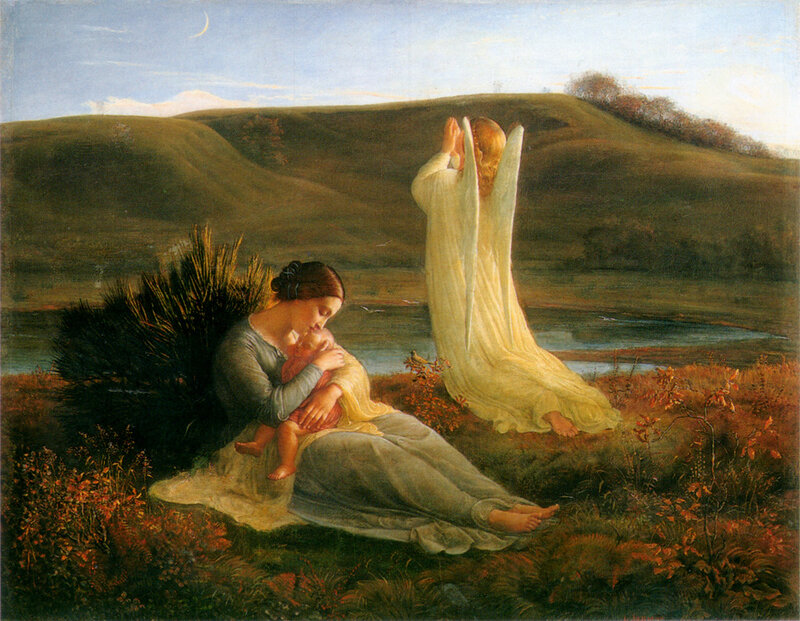 Woman Holding Baby — Green, Serene, Afternoon
