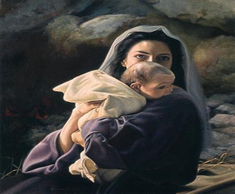 Woman Holding Baby — Purple