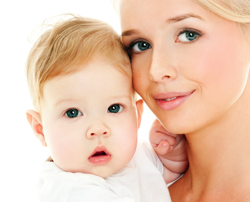 Woman Holding Baby — White, Calm, Photograph