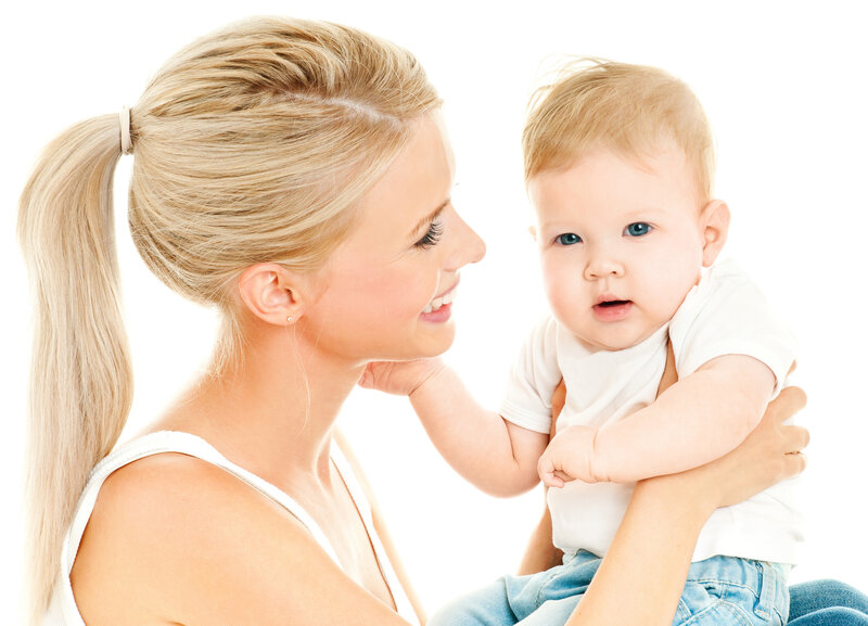 Woman Holding Baby — White, Calm