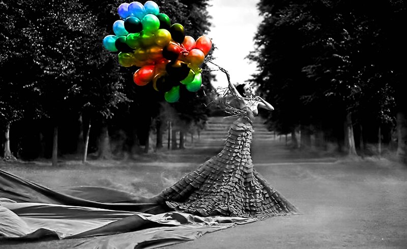 Woman Holding Balloons — Black