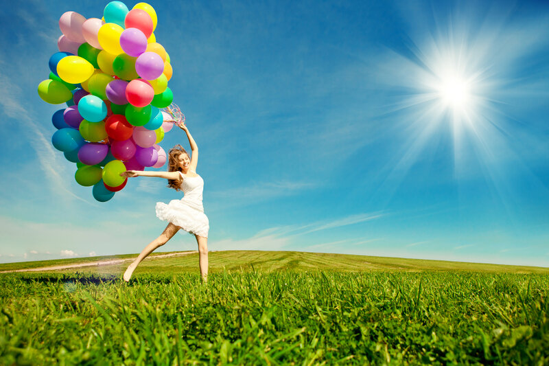 Woman Holding Balloons — Green, Bright
