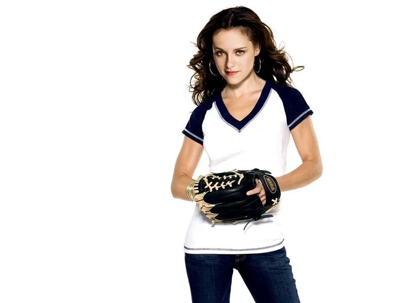 Woman Holding Baseball Glove — White