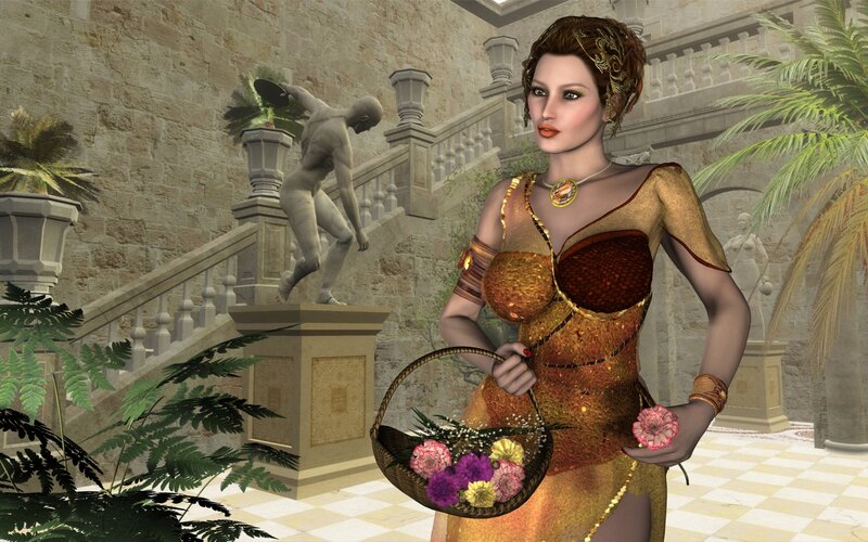Woman Holding Basket of Flowers