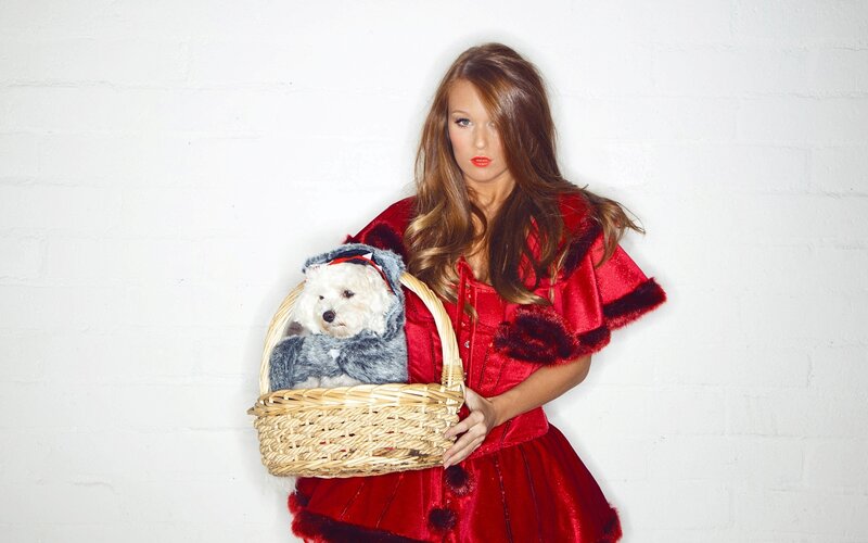 Woman Holding Basket — Red, Neutral
