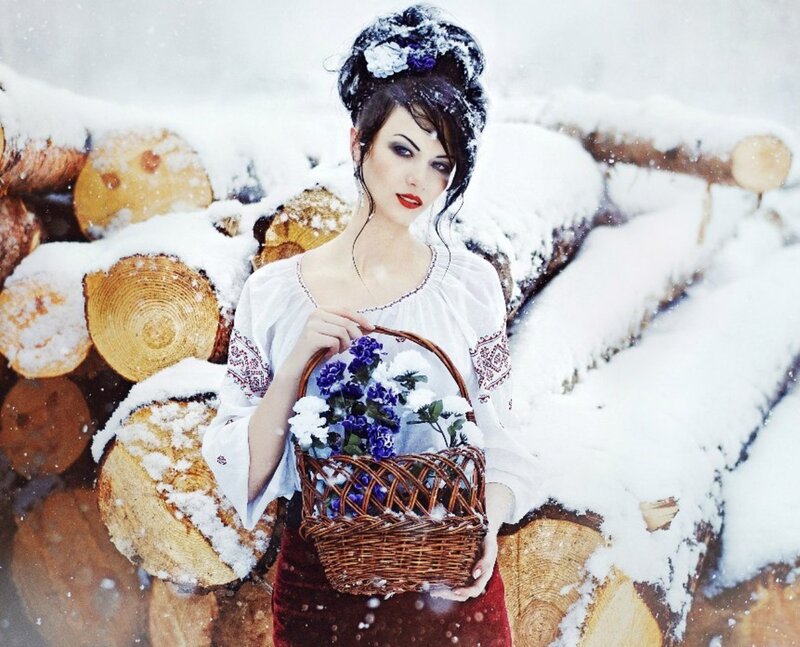 Woman Holding Basket — White