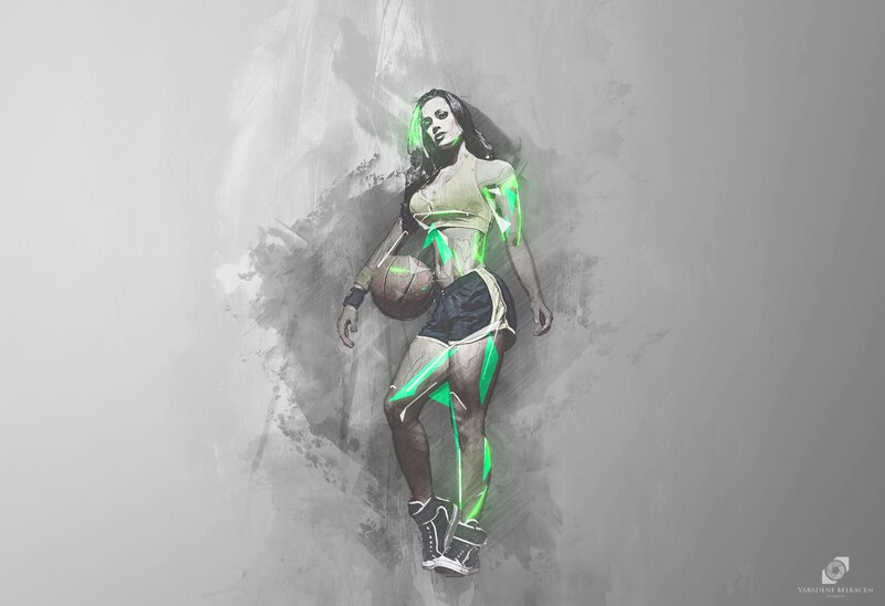 Woman Holding Basketball — Gray
