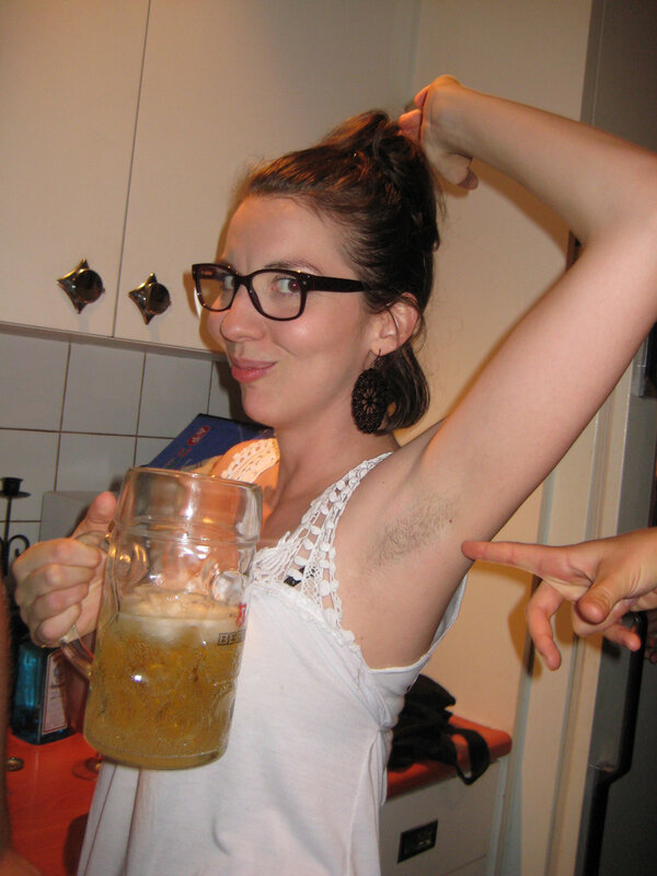 woman holding beer mug