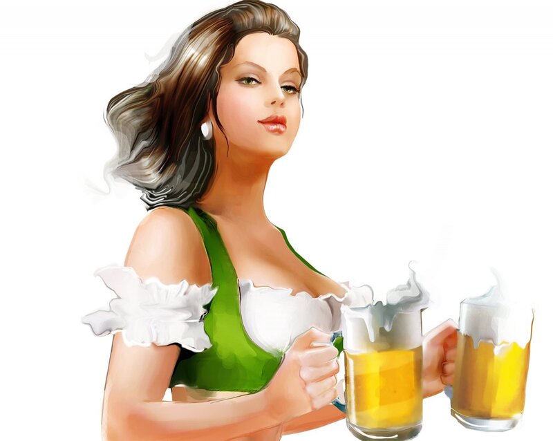 Woman Holding Beer Mugs — Green