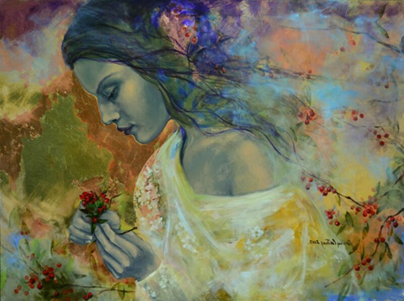 Woman Holding Berries — Blue