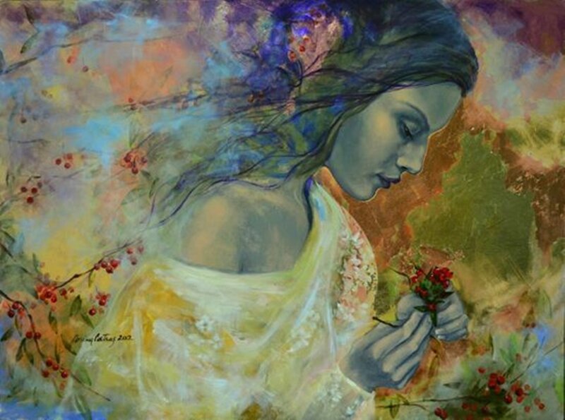 Woman Holding Berries — Yellow, Serene