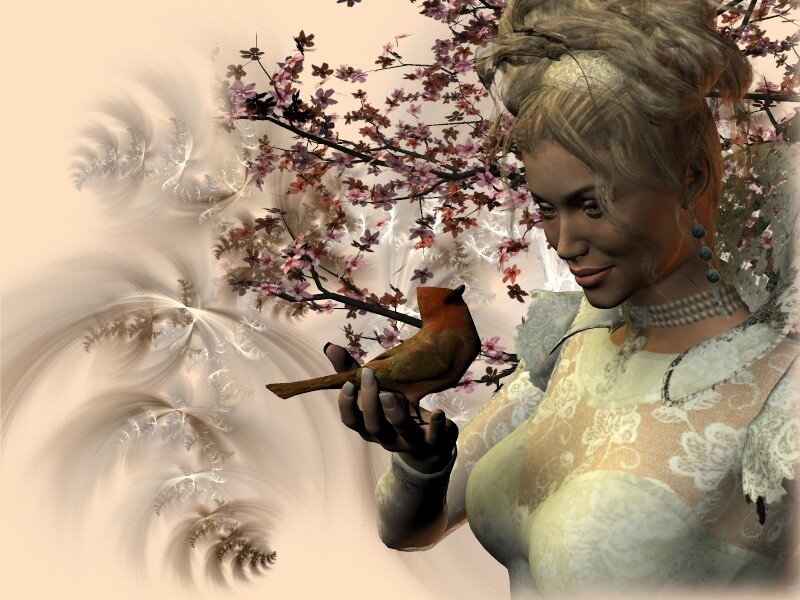 Woman Holding Bird — Beige
