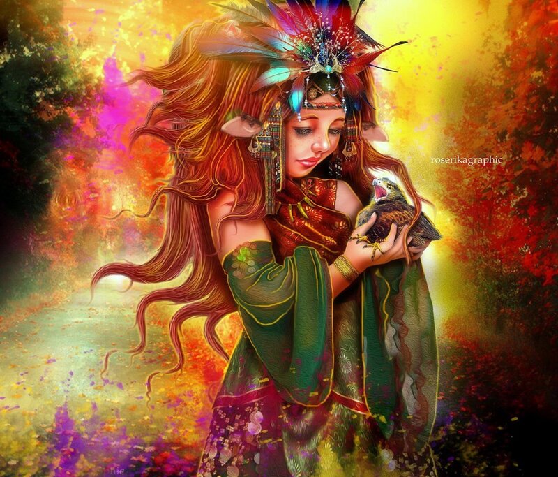 Woman Holding Bird — Green