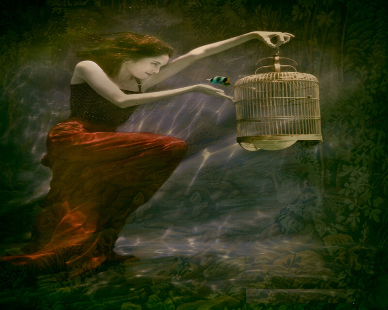 Woman Holding Birdcage — Green
