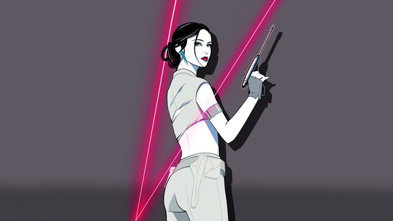 Woman Holding Blaster — Gray