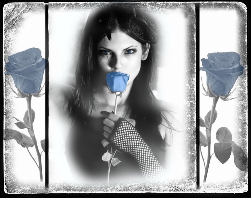 Woman Holding Blue Rose — Black