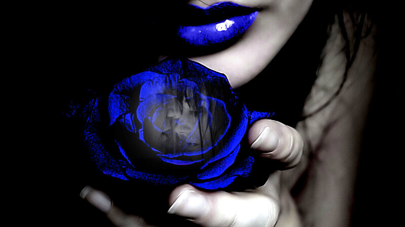 Woman Holding Blue Rose — Dramatic, Digital Art