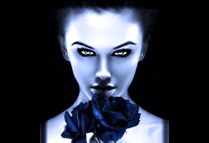 Woman Holding Blue Rose — Dramatic