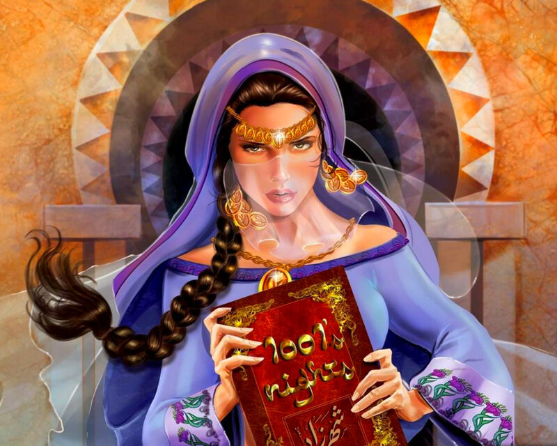 Woman Holding Book — Purple, Dramatic, Digital Art, Headscarf