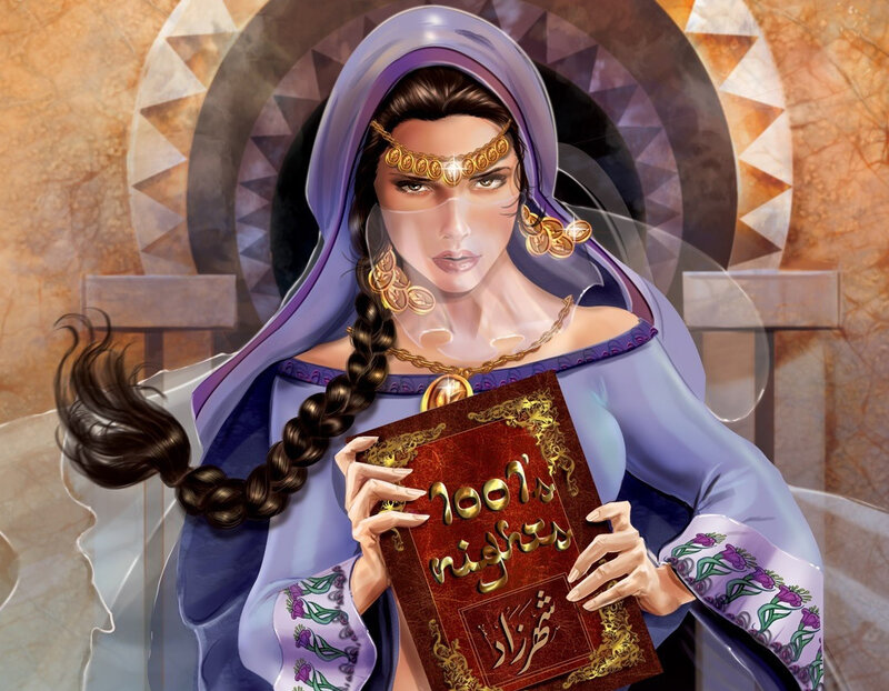 Woman Holding Book — Purple, Dramatic, Digital Art