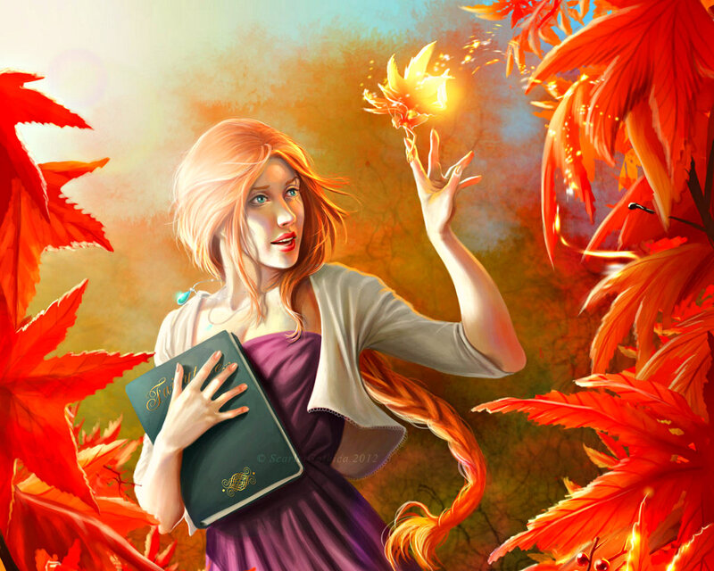Woman Holding Book — Red, Magical