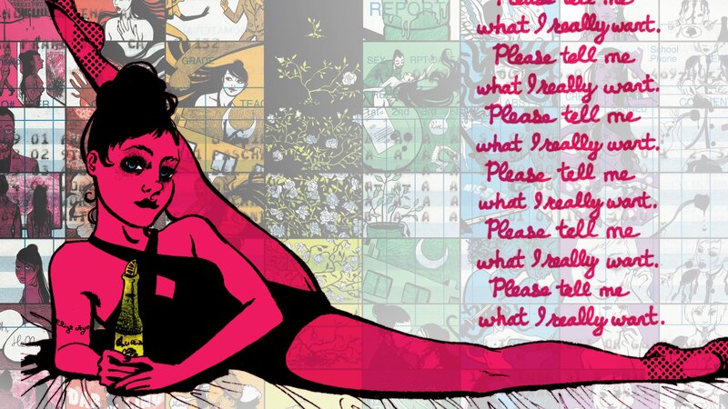 woman holding bottle in comic art