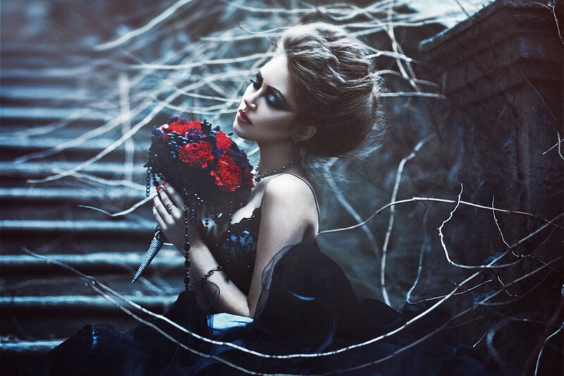 Woman Holding Bouquet — Black