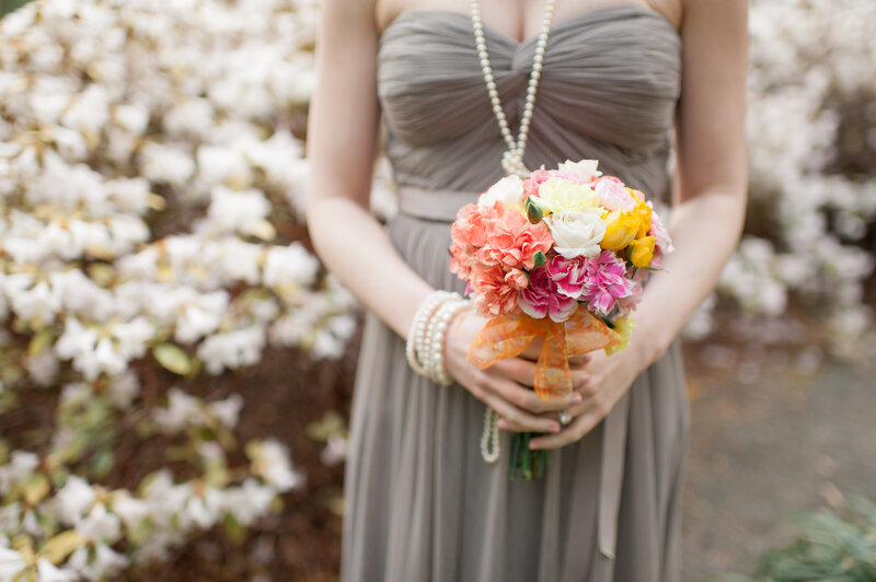 Woman Holding Bouquet — Gray