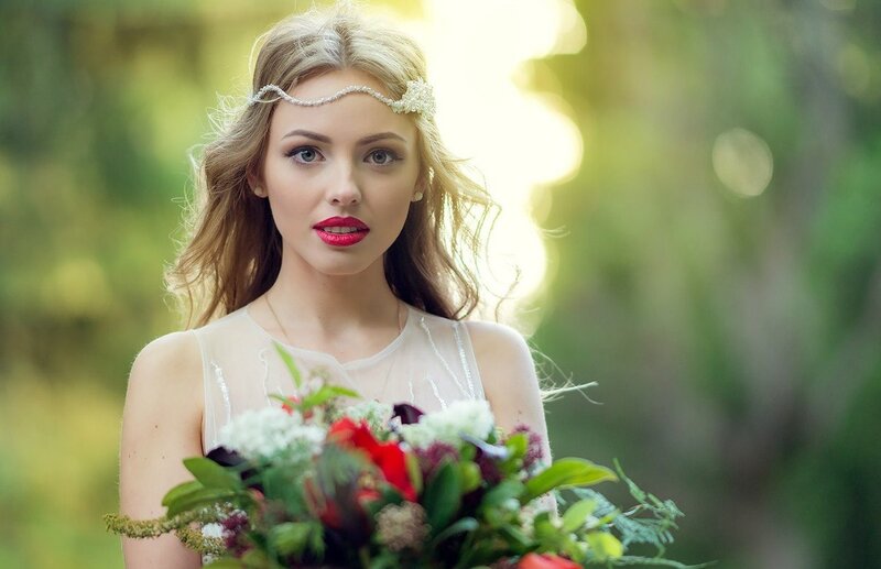 Woman Holding Bouquet — Green