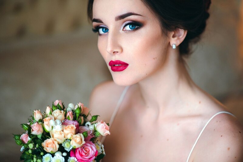 Woman Holding Bouquet — Pink, Dramatic