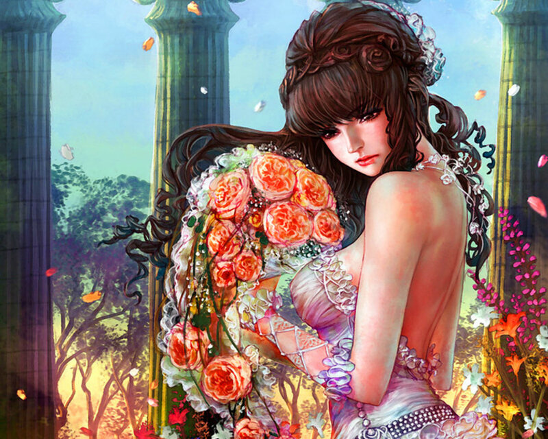 Woman Holding Bouquet — Purple