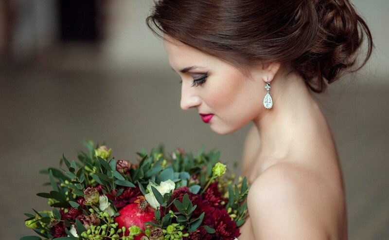 Woman Holding Bouquet — Red