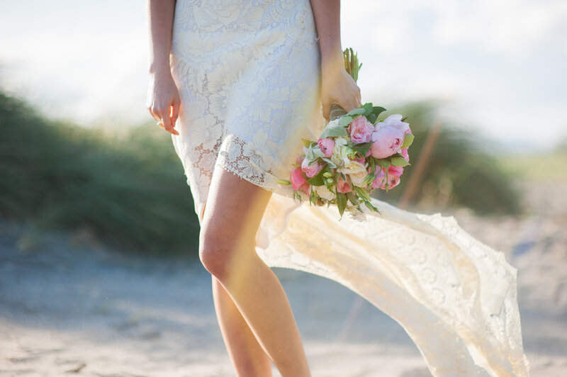 Woman Holding Bouquet — White, Serene, Afternoon, Photograph, Dress