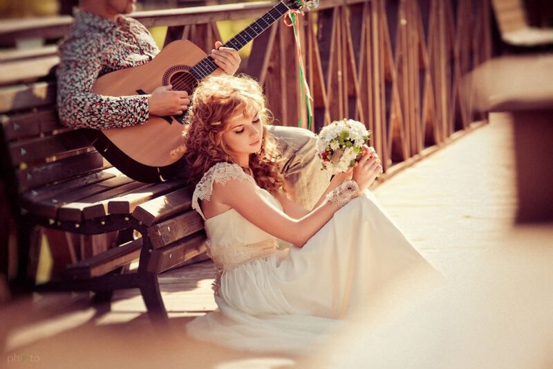 Woman Holding Bouquet — White, Serene, Afternoon, Photograph, Man