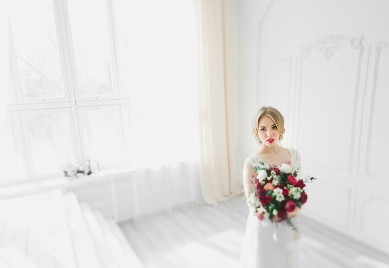 Woman Holding Bouquet — White, Serene, Morning, Photograph, Window