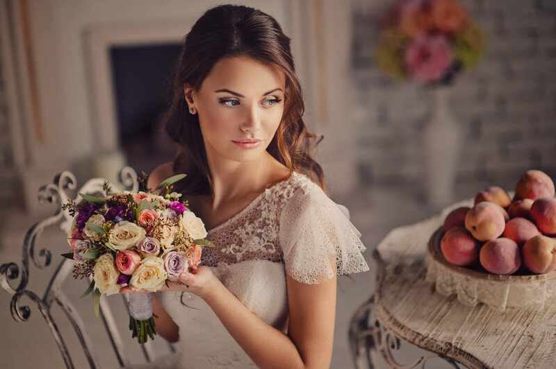 Woman Holding Bouquet — White, Serene, Photograph, Flowers