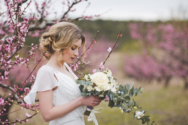 Woman Holding Bouquet — White, Serene, Spring, Photograph, Flowers