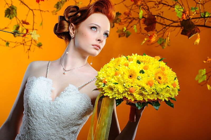 Woman Holding Bouquet — Yellow, Dramatic