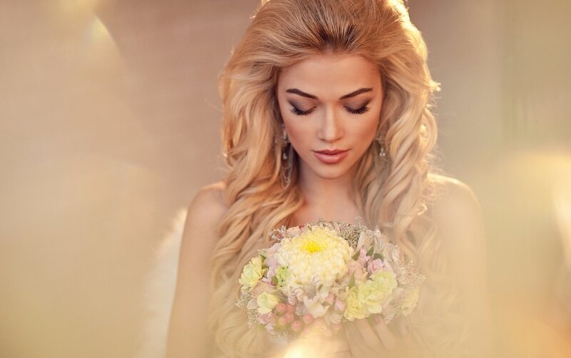 Woman Holding Bouquet — Yellow